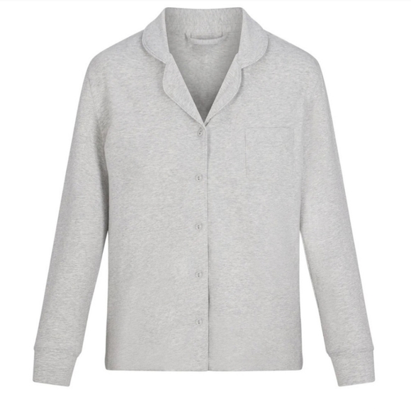 NWT SKIMS COTTON BLEND JERSEY PAJAMA SET IN LIGHT HEATHER GREY SIZE XXS - Picture 2 of 9